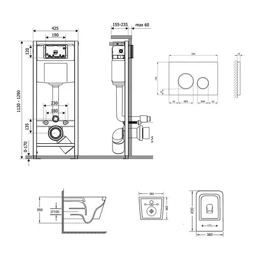 Подвесной унитаз Qtap Crow Ultra Quiet + инсталляция Qtap Nest 4 в 1 (круглая клавиша Satin), Белый - фото 2