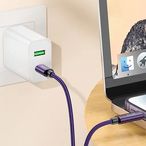 Дата кабель Hoco U125 Benefit 27W Type-C to Lightning with display (1.2m) Purple - фото 4