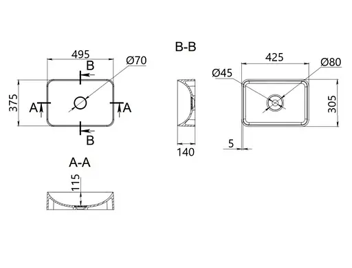 Раковина накладна Qtap Robin Marble, прямокутна, з донним клапаном QT04116302MR - фото 6
