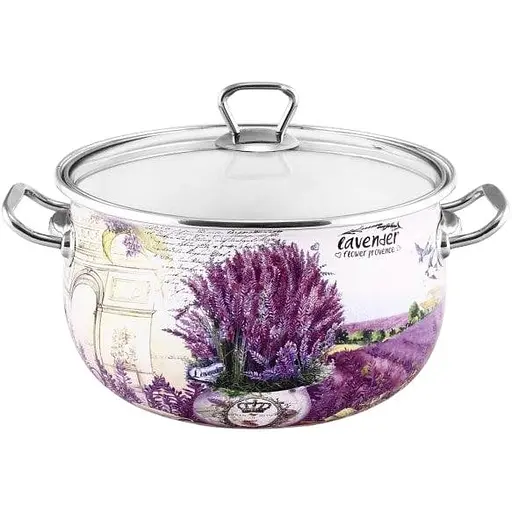Кастрюля Interos эмалированная 5.7 л 24 см глубокая с крышкой Лаванда (16707)