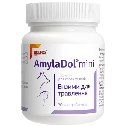 Вітамінно-мінеральна добавка Dolfos AmylaDol mini для травлення для собак та котів 90 міні таблеток