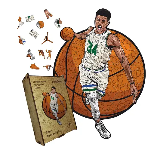 Дерев'яний фігурний пазл Янніс Адетокунбо, А5, Картонна коробка 35 елементів