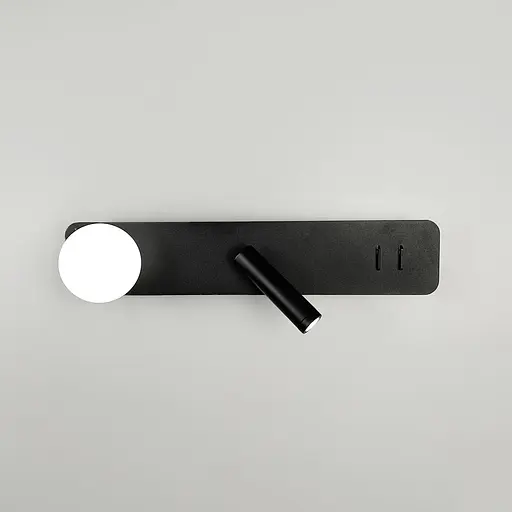 Чорне бра з білим плафоном та спотом на 2 вимикачі 40х8 см Line F Арт. B91/2 BK - фото 7