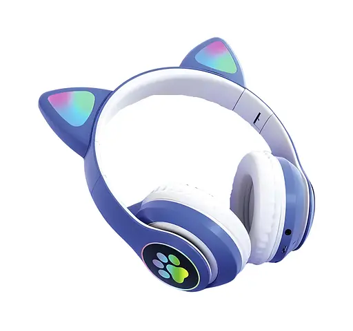 Бездротові Bluetooth навушники котячі вушка CAT STN-28 з мікрофоном та LED RGB підсвічуванням сині - фото 3