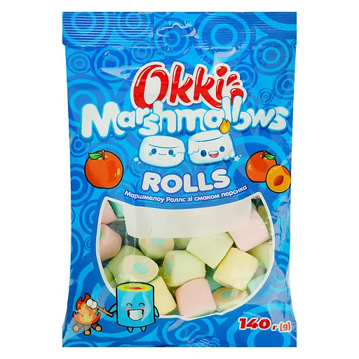 Маршмеллоу Okki Marshmallows Rolls зі смаком персика 140 г