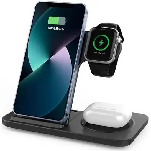 Беспроводное зарядное устройство тройной Proda PD-W8 3-в-1 Magnetic 15 W черный - фото 1