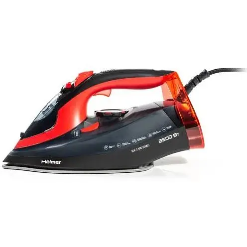 Утюг Holmer HIC-2538, Black/Red, 2500W, керамика, паровой удар 130 г/мин, постоянная подача пара 30 г/мин, вертикальная отпарка, очистка от накипи (HIC-2538) - фото 2