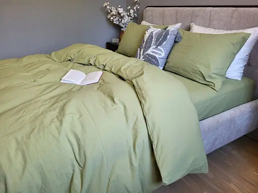 Комплект постельного белья LUXURY Washed из вареного хлопка светло-зеленый Green  - фото 3