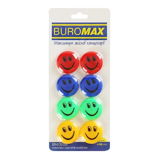 Комплект магнитов Смайлик цветной, 8 шт., 30 мм