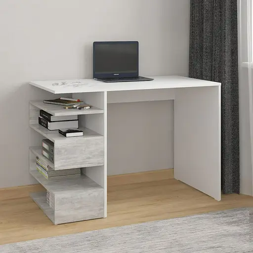 Комп'ютерний стіл з полицями id A-186 1100x756x598 мм Білий-Бетон