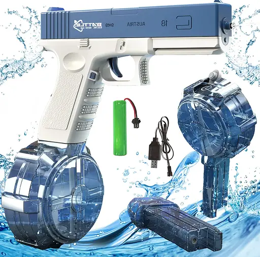 Электрический водяной пистолет высокого давления для детей и взрослых Glock Water Gun синий - фото 5