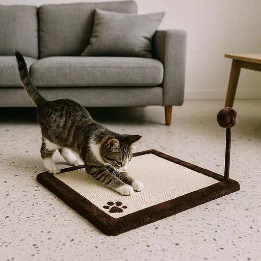 Дряпка-килимок Trixie для котів з м'ячиком на пружині сизаль/плюш коричнева 70х45 см [CD] - фото 3