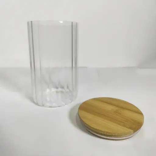 Емкость стеклянная Vittor с деревянной крышкой круглая полосатая 1100 мл VT-7611 (135498) - фото 2