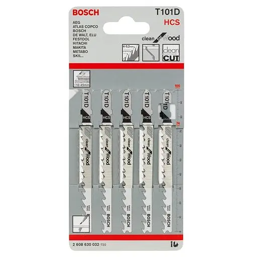 Полотно пиляльне для електролобзика Bosch Professional по дереву T101D, 5 шт.
