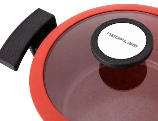 Кастрюля со стеклянной крышкой Neoflam EC-DC-C24I с мраморным покрытием 24 см 4.8 л Черно красный - фото 2