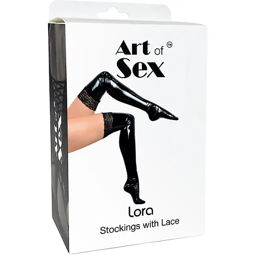 Сексуальні вінілові панчохи Art of Sex - Lora з мереживом, розмір S, колір чорний - фото 3