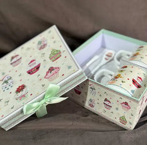 Чайный набор R36252 Домашнее Рождество керамика с ложками в подарочной коробке 280 мл Белая 2 чашки - фото 4