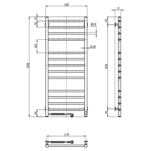 Электрический полотенцесушитель Navin Классик Квадро 500x1200 Sensor левая с таймером, черный муар 00-044050-5080, Черный матовый, Левое, Электронный - фото 8