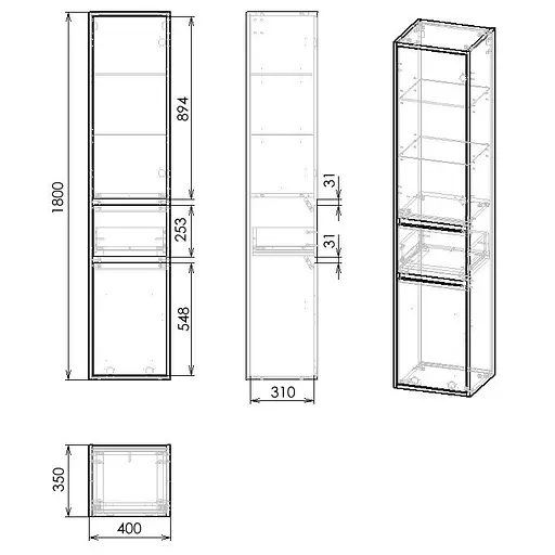 Пенал підвісний Imprese Bilovec 180x40x35 см дуб f3263Dr - фото 3