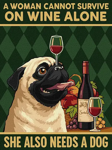 Набор для рисования по номерам "Постер. Вино і собака" Ideyka 30х40 см КНО6809