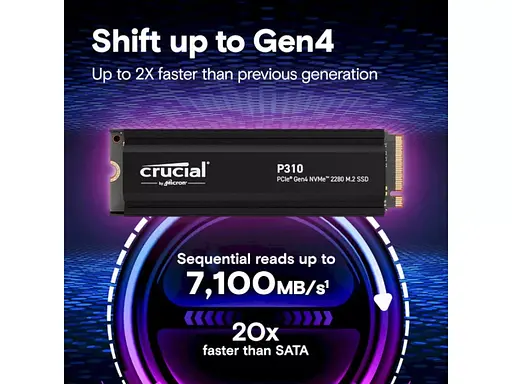SSD накопичувач Crucial P310 2 TB для PS5 PCIe Gen4 NVMe M.2 2280 (CT2000P310SSD5) - фото 3