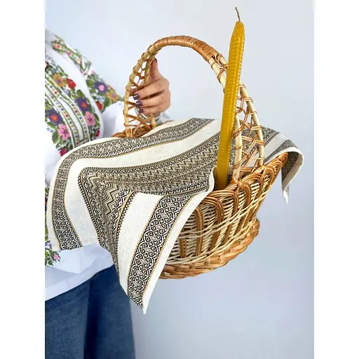  Комплект Великодній кошик Галичина з лляним рушником 70х30 см Рандеву коричневий та свічкою