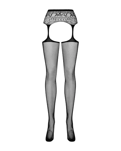 Сетчатые чулки-стокинги с кружевным поясом Obsessive Garter stockings S307 черные имитация S/M/L - фото 5