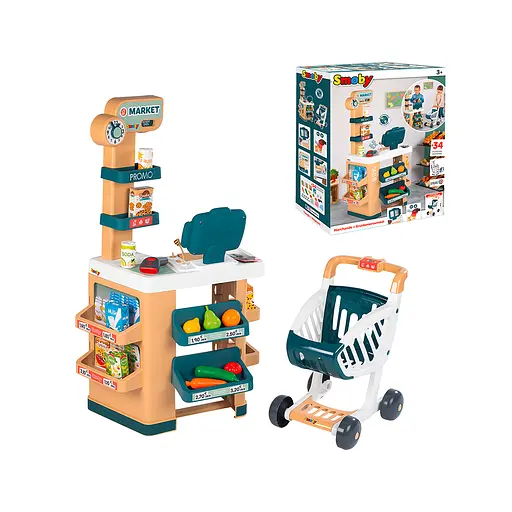 Игровой набор Smoby Интерактивный маркет с тележкой, звуковым эффектом, аксессуарами 48,9 х 38,5 х 89,6 см (350238)