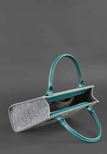 Женская фетровая сумка-кроссбоди Blackwood с кожаными бирюзовыми вставками - фото 6