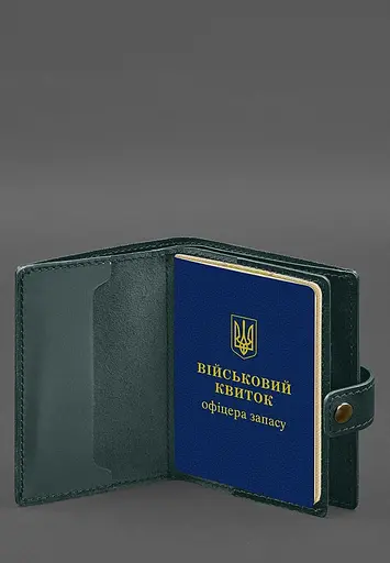 Кожаная обложка-портмоне для военного билета офицера запаса (узкий документ) Зеленый - фото 4