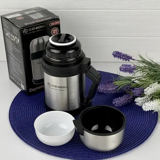 Термос пищевой вакуумный Edenberg EB-3505 с отдельной тарелкой 600 мл  - фото 4
