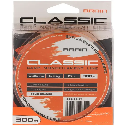 Волосінь Brain Classic Carp Line (solid orange) 300 м 0.25 мм 15 lb 6.6 кг - фото 2