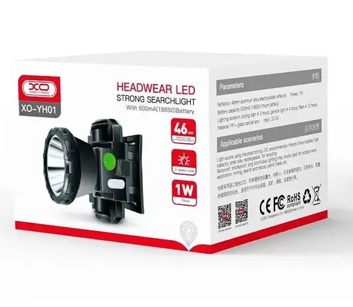 Фонарь налобный XO YH01 600mah Черный - фото 2