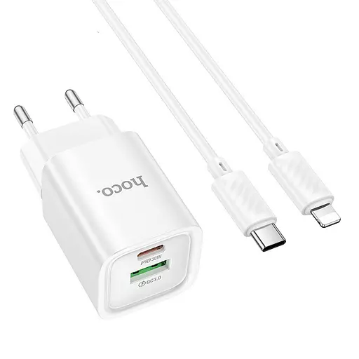 СЗУ Hoco C149A Charm PD30W+QC3.0 (1USB-A/1C) + кабель Type-C to Lightning - фото 2