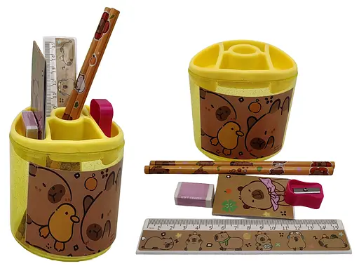 Подставка-стаканчик пластиковая Капибара, с наполнением, 6 предметов