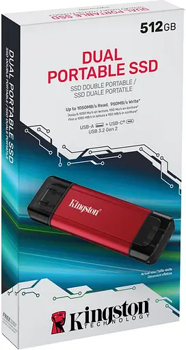 Портативний SSD Kingston 512GB USB 3.2 Gen 2 Dual USB-A R1050/W950MB/s - фото 4