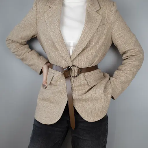 Ремень женский с кольцом под платье или пиджак HC-2588 (130 см) кожаный коричневый - фото 2