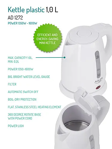 Электрочайник пластиковый Adler AD 1272 1,0 литр - фото 4