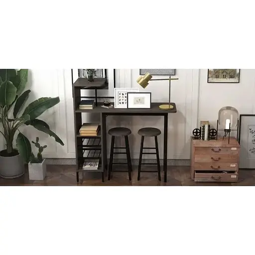 Барний стіл з стільцями Costway Bistro з тримачем винних келихів коричневий - фото 3