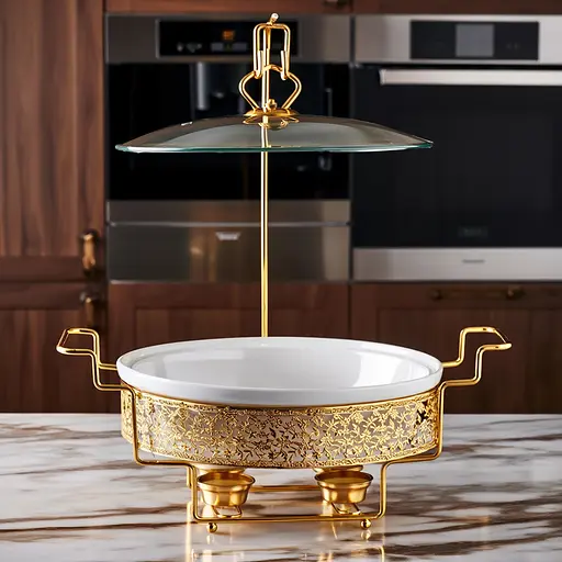 Мармітниця настільна порцелянова 2.5 літра марміт круглий на підставці Білий із золотом Yiwu YL-76