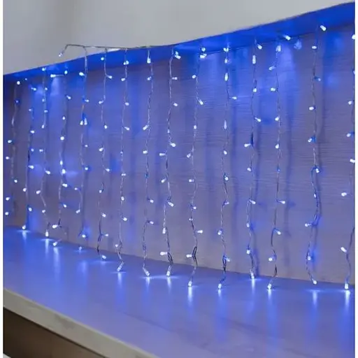 Новогодняя светодиодная гирлянда-штора Роса густая 3x0.7 м с 200 синими LED лампочками - фото 1