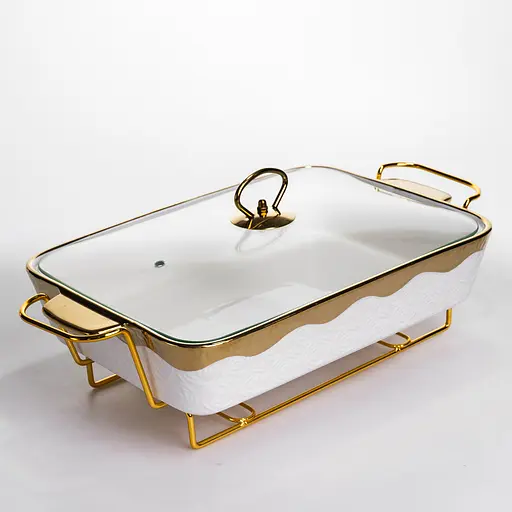 Мармітниця порцелянова Yiwu 2 л на металевій підставці з підігрівом 40х22.5х15.5 см марміт для перших страв HNG-112-15 - фото 1