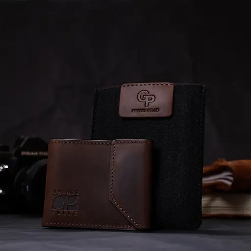 Шкіряний чоловічий гаманець Grande Pelle 10х8х0.5 см acs0026937 - фото 9