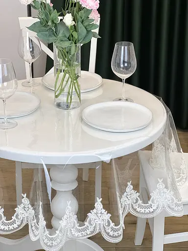 Силіконова скатертина з молочним мереживом корд Elit 170х120 см - фото 10