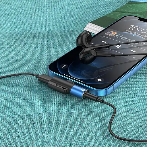 Перехідник Hoco digital 3.5 audio converter for Lightning LS32 чорно сірий - фото 2