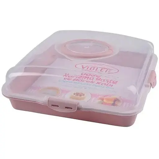 Тортівниця пластикова Violet House 0036 Каризма Powder квадратна з кришкою 13х38х38 см  - фото 2