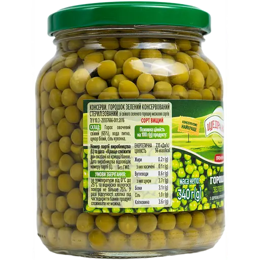 Горошок зелений консервований Щедра нива зі свіжого зеленого горошку мозкових сортів 340 г - фото 2