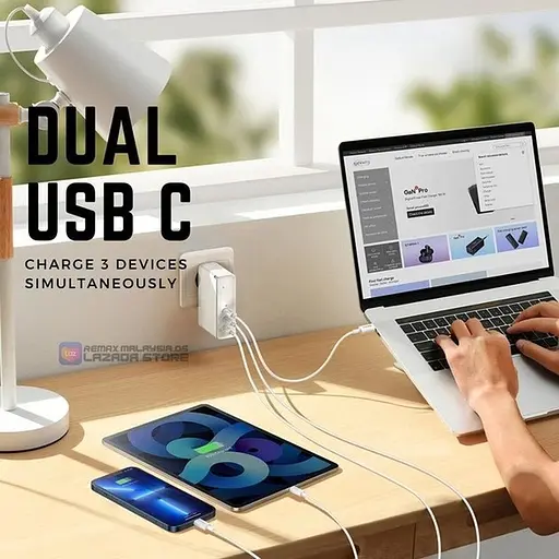 Адаптер зарядний блок живлення Remax RP-U106 140 W (3 виходи 1 USB + 2Type-C) - фото 4