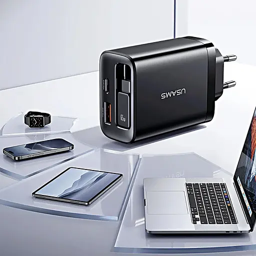 МЗП Usams US-CC299 GaN With Retractable Type-C Cable Xiang Ser. 65W (1USB-A/1C) Black - фото 7