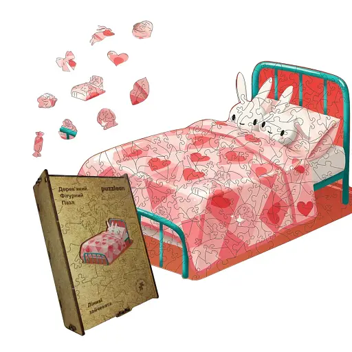 Деревянный фигурный пазл Ленивые Зайчики, А1, Деревянная коробка 500+ элементов